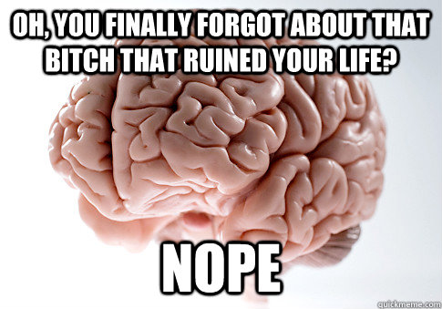 oh you finally forgot about that bitch that ruined your lif - Scumbag Brain