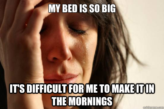my bed is so big its difficult for me to make it in the mor - First World Problems