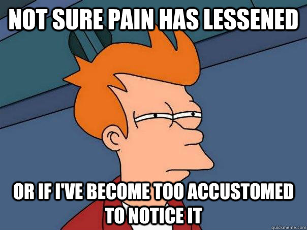 not sure pain has lessened or if ive become too accustomed - Futurama Fry