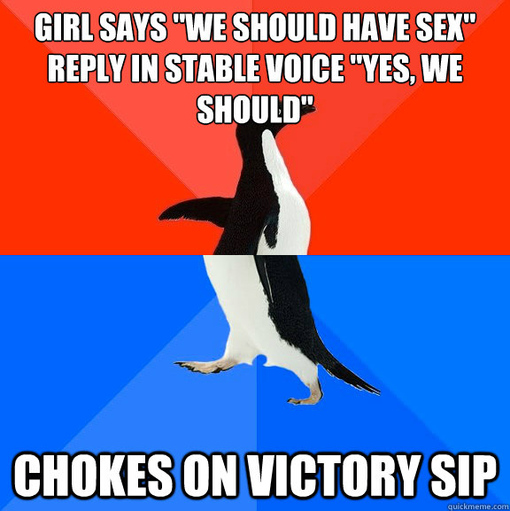 girl says we should have sex reply in stable voice yes w - Socially Awesome Awkward Penguin