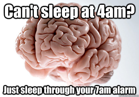 cant sleep at 4am just sleep through your 7am alarm - Scumbag Brain
