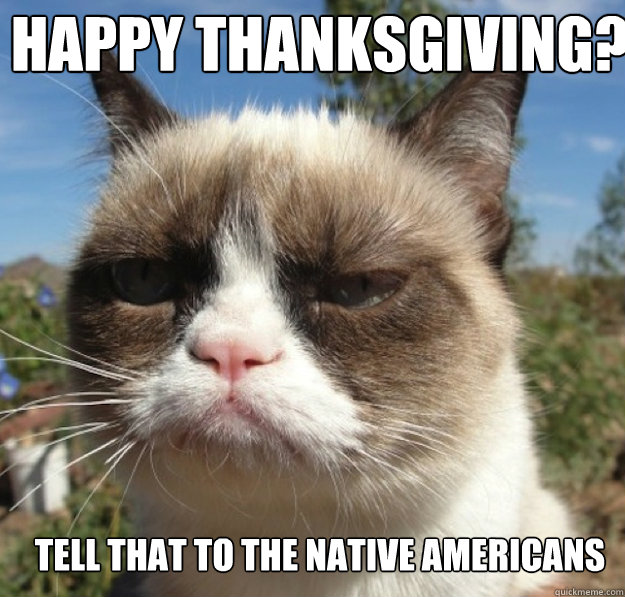 happy thanksgiving tell that to the native americans - grumpy cat