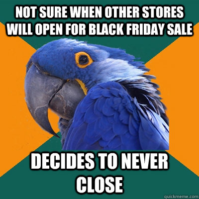 not sure when other stores will open for black friday sale d - Paranoid Parrot