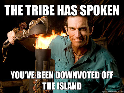 the tribe has spoken youve been downvoted off the island -
