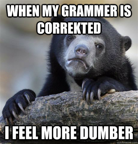 when my grammer is correkted i feel more dumber - Confession Bear