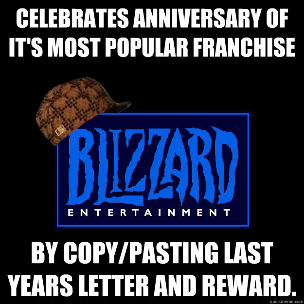 celebrates anniversary of its most popular franchise by cop - Scumbag Blizzard