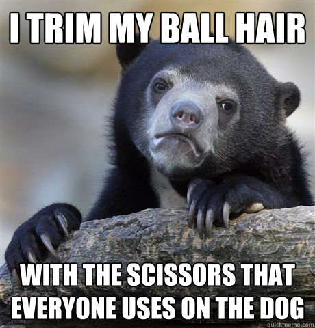 i trim my ball hair with the scissors that everyone uses on - Confession Bear