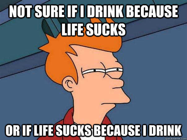 not sure if i drink because life sucks or if life sucks beca - Futurama Fry