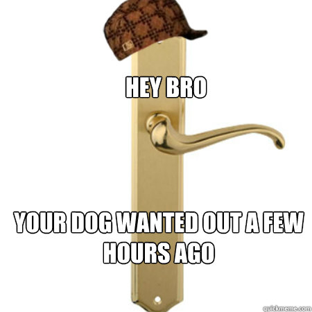 hey bro your dog wanted out a few hours ago - Scumbag Door handle