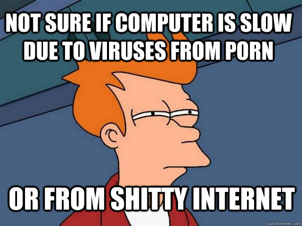 not sure if computer is slow due to viruses from porn or fro - Futurama Fry