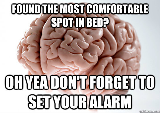 found the most comfortable spot in bed oh yea dont forget - Scumbag Brain make you late to work