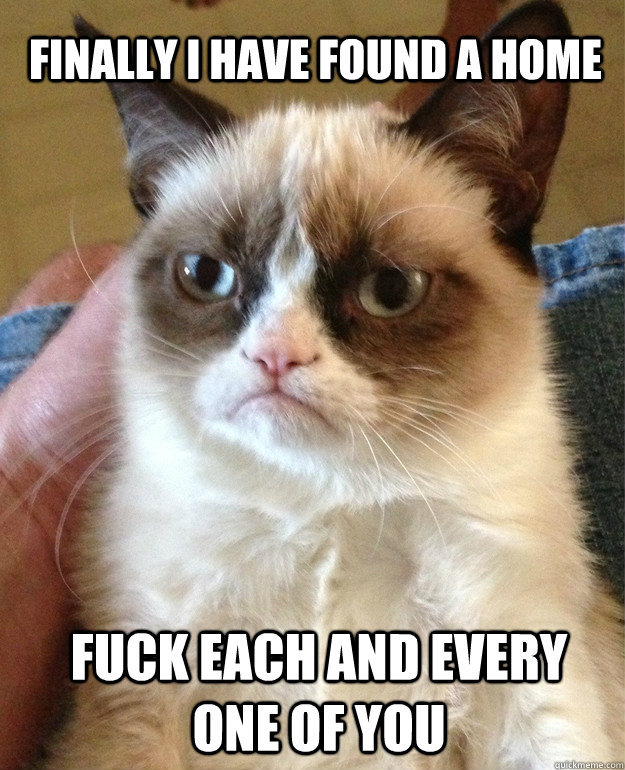 finally i have found a home fuck each and every one of you - Grumpy Cat