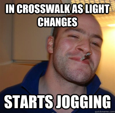 in crosswalk as light changes starts jogging - GGG plays SC