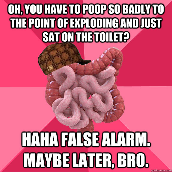 oh you have to poop so badly to the point of exploding and  - Scumbag Intestines