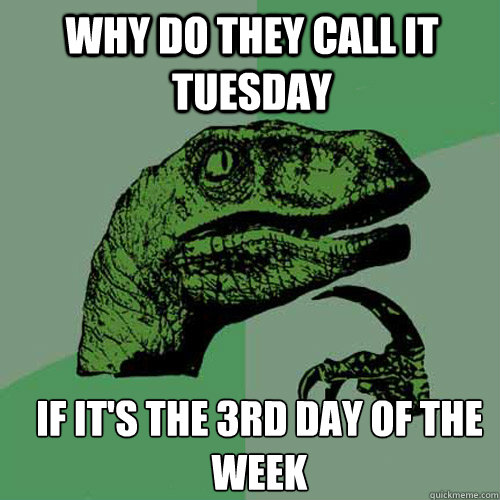 why do they call it tuesday if its the 3rd day of the week - Philosoraptor