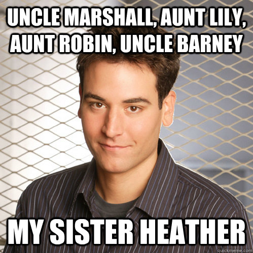 uncle marshall aunt lily aunt robin uncle barney my siste - Scumbag Ted Mosby