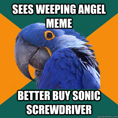 sees weeping angel meme better buy sonic screwdriver - Paranoid Parrot