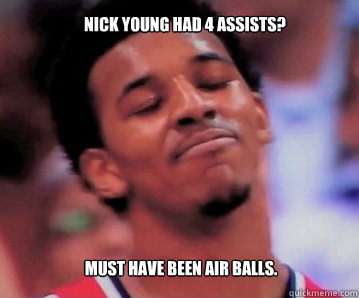 nick young had 4 assists must have been air balls - Nick Young
