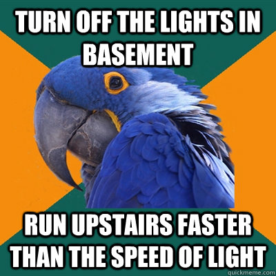 turn off the lights in basement run upstairs faster than the - Paranoid Parrot