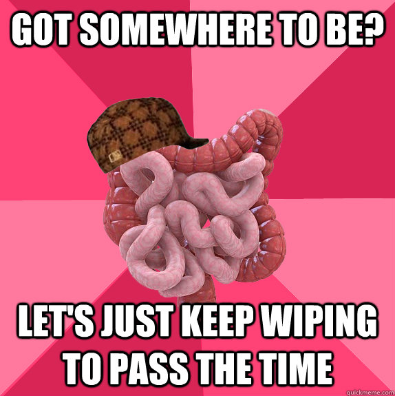 got somewhere to be lets just keep wiping to pass the time - Scumbag Intestines