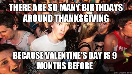 There are so many birthdays around thanksgiving Because Vale - Sudden Clarity Clarence