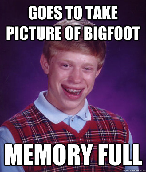 goes to take picture of bigfoot memory full - Bad luck bryan