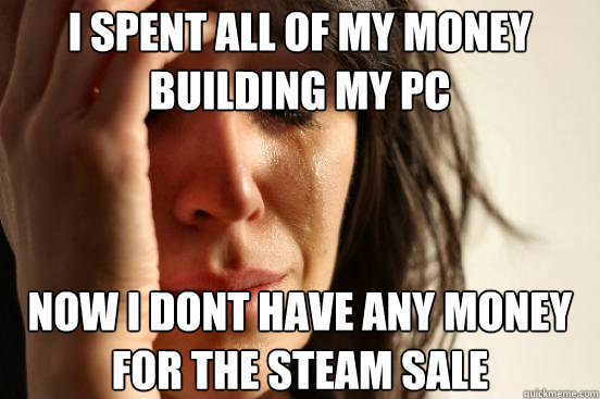 i spent all of my money building my pc now i dont have any m - First World Problems