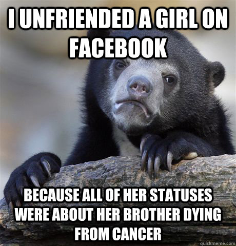 i unfriended a girl on facebook because all of her statuses - Confession Bear