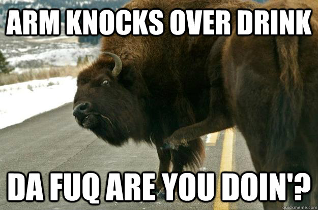 arm knocks over drink da fuq are you doin - bawdy appendage buffalo