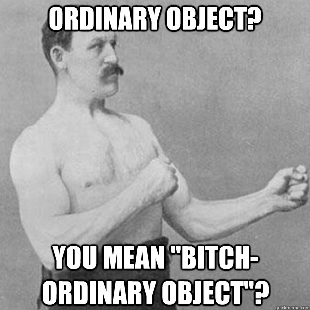 ordinary object you mean bitchordinary object - overly manly man