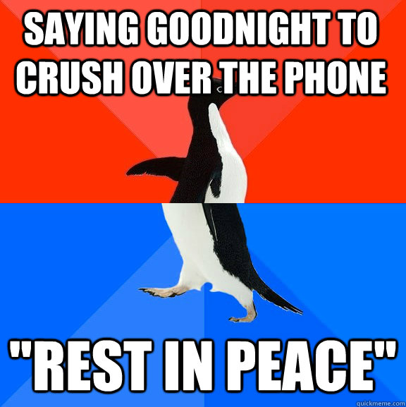 saying goodnight to crush over the phone rest in peace - Socially Awesome Awkward Penguin