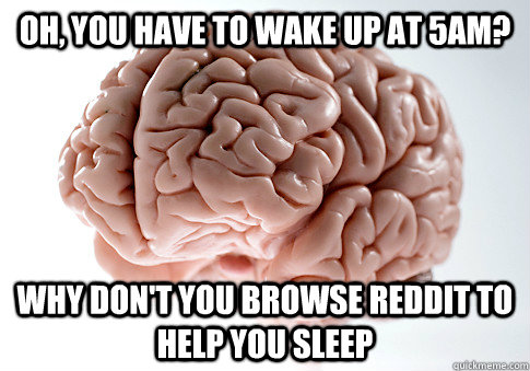 oh you have to wake up at 5am why dont you browse reddit - Scumbag Brain