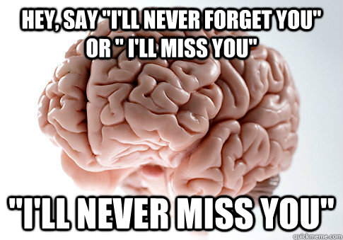 hey say ill never forget you or ill miss you ill n - Scumbag Brain