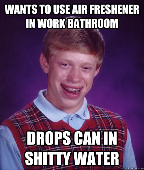wants to use air freshener in work bathroom drops can in shi - Bad Luck Brian
