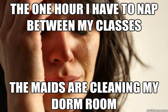 the one hour i have to nap between my classes the maids are - First World Problems