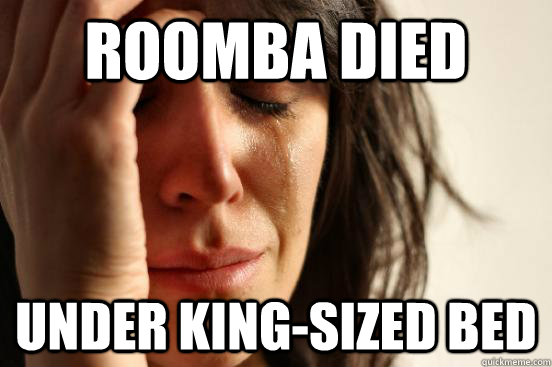 roomba died under kingsized bed - First World Problems