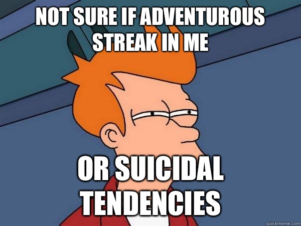 Not sure if adventurous streak in me Or suicidal tendencies - Futurama Fry