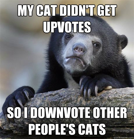 my cat didnt get upvotes so i downvote other peoples cats - Confession Bear