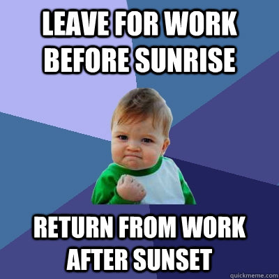 leave for work before sunrise return from work after sunset - Success Kid