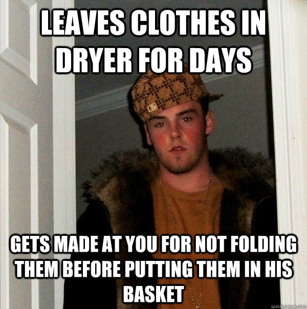 leaves clothes in dryer for days gets made at you for not fo - Scumbag Steve