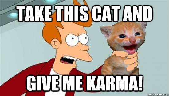 take this cat and give me karma - GIVE ME KARMA!