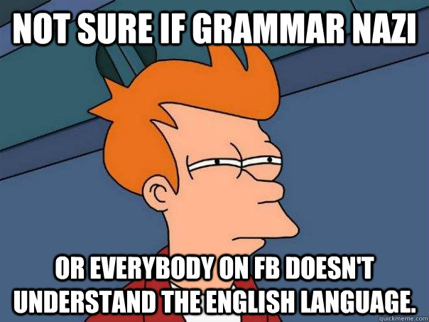 not sure if grammar nazi or everybody on fb doesnt understa - Futurama Fry