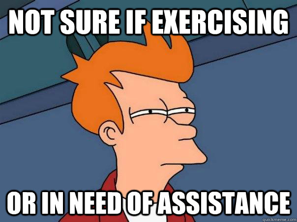 not sure if exercising or in need of assistance - Futurama Fry