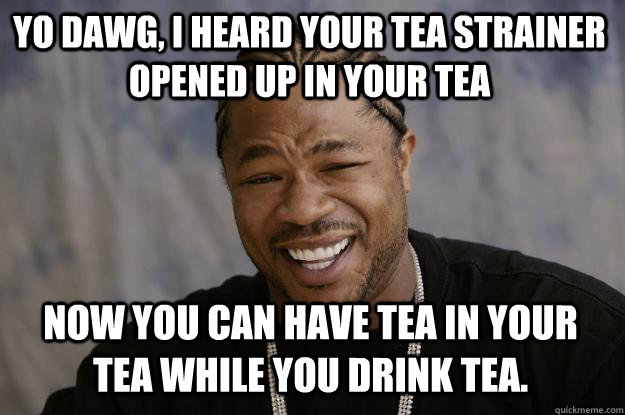 yo dawg i heard your tea strainer opened up in your tea now - Xzibit meme