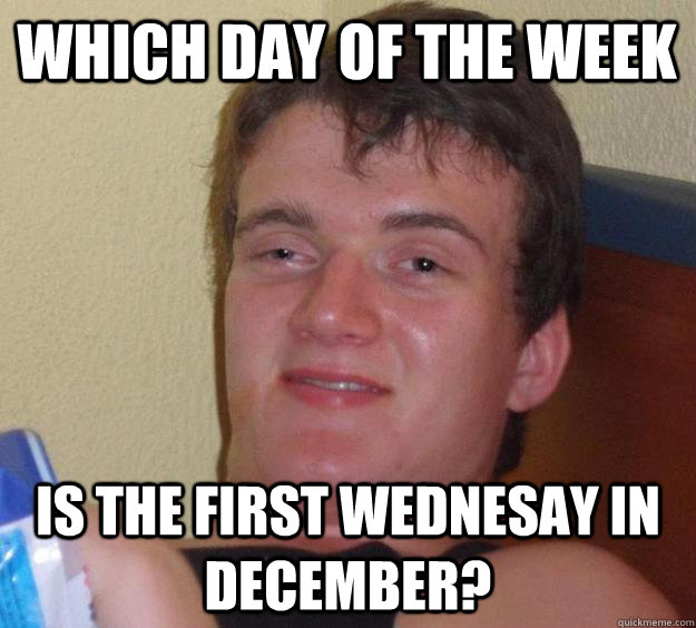 which day of the week is the first wednesay in december - 10 Guy