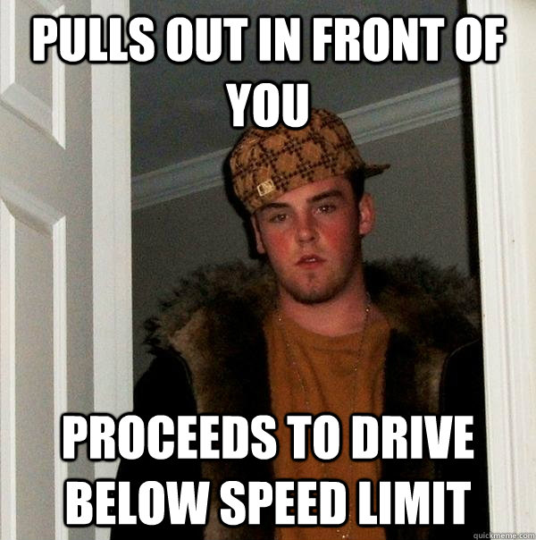 pulls out in front of you proceeds to drive below speed limi - Scumbag Steve