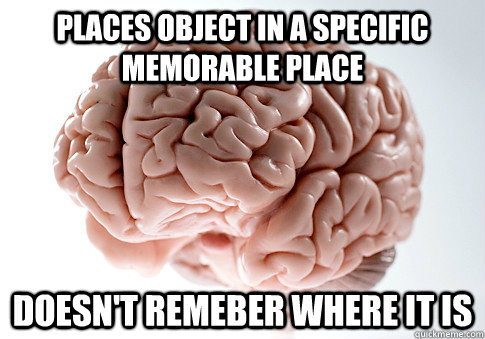 places object in a specific memorable place doesnt remeber - Scumbag Brain