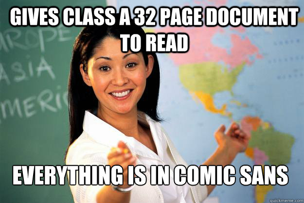 gives class a 32 page document to read everything is in comi - Unhelpful High School Teacher