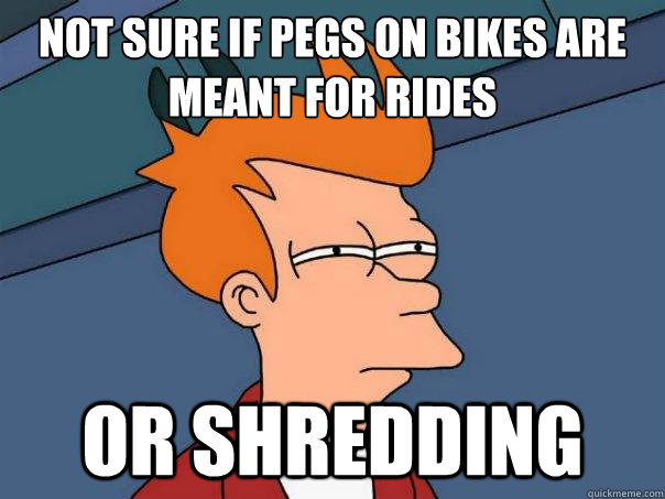 not sure if pegs on bikes are meant for rides or shredding - Futurama Fry