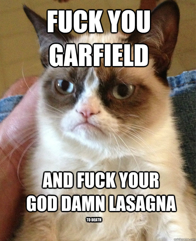 fuck you garfield and fuck your god damn lasagna to death - Grumpy Cat